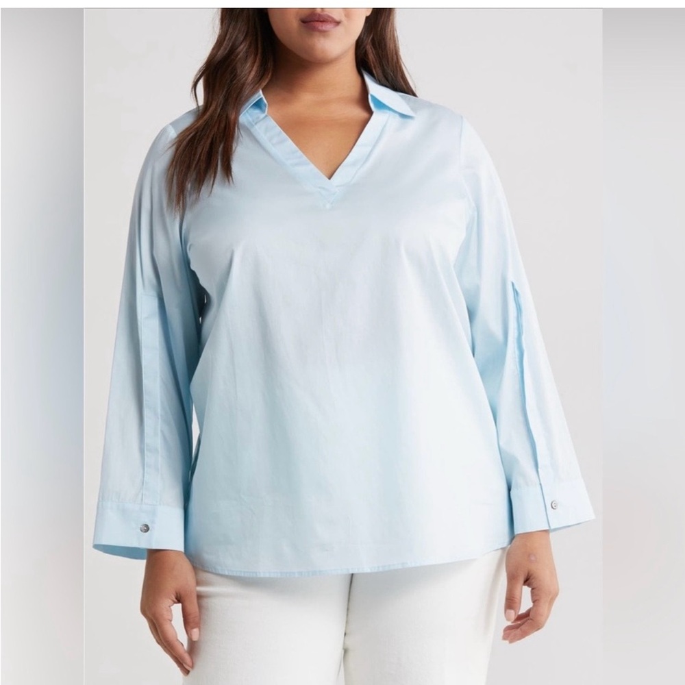 New Light Blue Harshman V-Neck Blouse